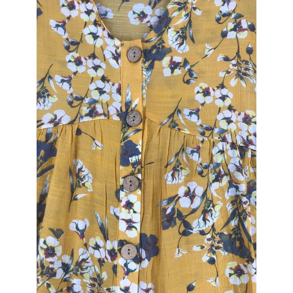 Unique Spectrum Blouse Women Size S 3/4 Bell Sleeves Empire Waist Yellow Floral - Picture 2 of 10